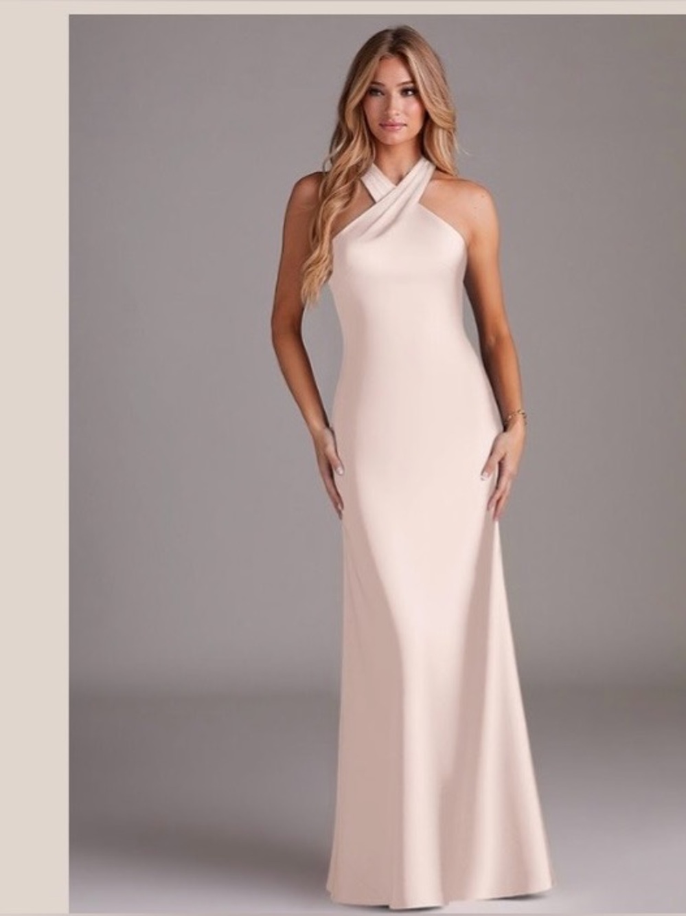 Azazie One-Shoulder Satin Maxi Dress in Light Blush